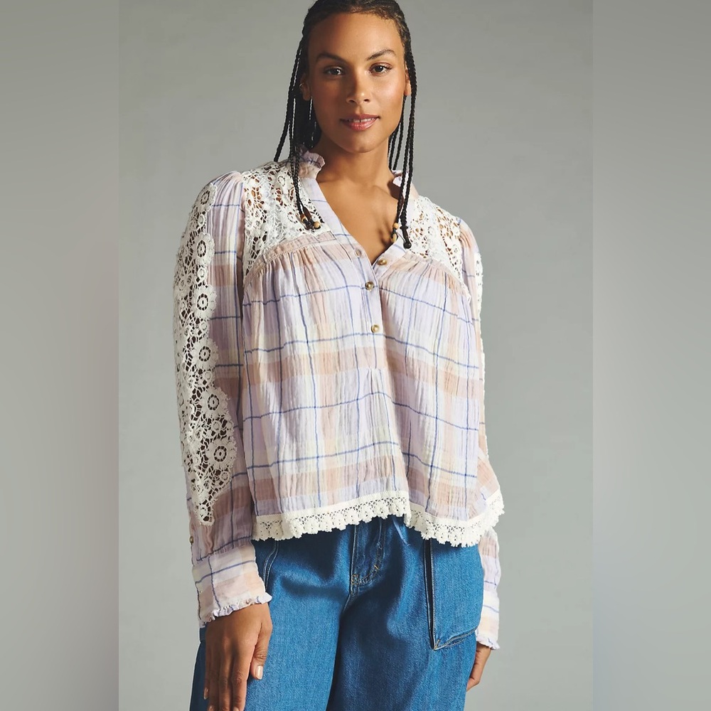 Pilcro Lace-Trimmed Blouse, Purple